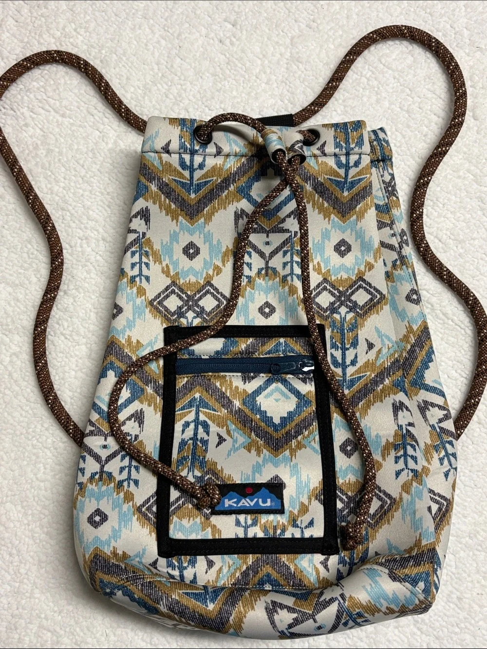 Kavu Aztec-Print Rope Backpack - Blue, Tan & White